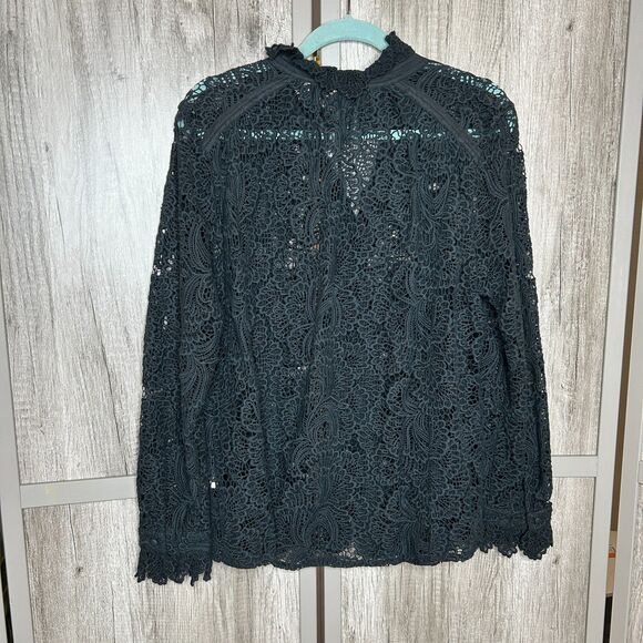 Soft Surroundings Lace Blouse Button Up Long sleeve Bohemian Artsy Size L - Picture 2 of 6